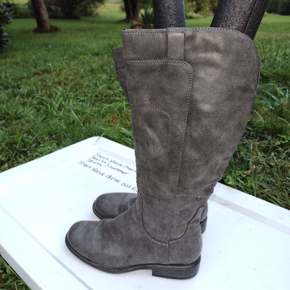 Gray Suede Knee-High Boots By UNR8ED